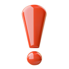 Glossy orange exclamation mark isolated against a transparent background symbolizing attention