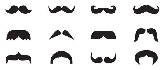 Mustache collection set. Set of mustaches. Set of black man mustache icons. Vector Illustration.