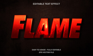 Flame text, editable text effect template, 3d bold glossy fire neon glow text style