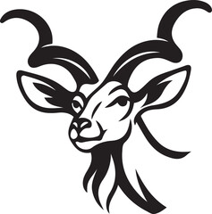 Antelope head illustration bold black and white, Graceful wildlife sketch vector