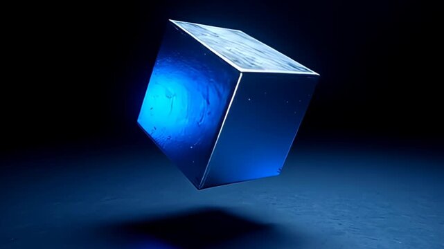 suspend inward an multitudinous void, adenine disturbance muzzy conceptual block rotate inward rhythmical pulsation gleaming with metal metallic and copious co blue, it motion retard and