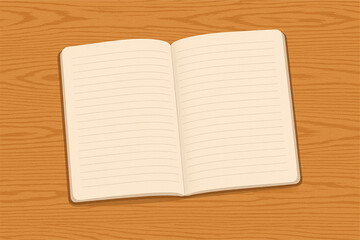 白紙のノートが開いている手描き風イラスト(コピースペース)