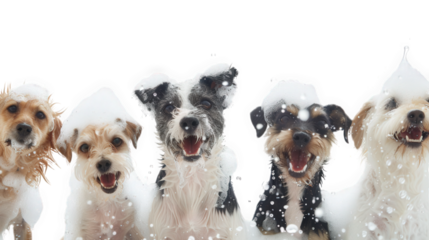 Happy Dogs Taking Bubble Bath in Bright White Light on Transparent Background