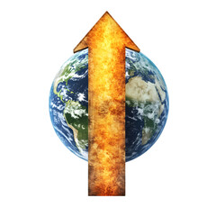 Three-dimensional world that represents rising temperatures, isolated on transparent background.