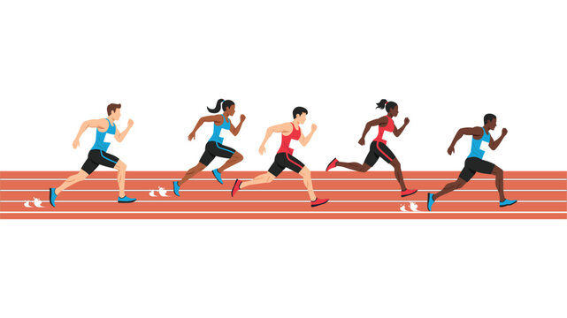 flat vector of runner athlete running dash speed on race track