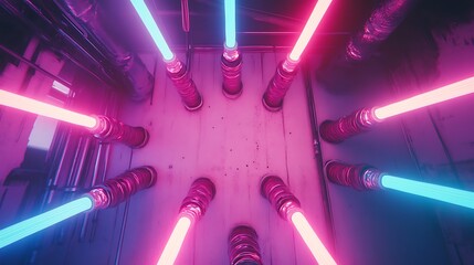 Neon lights in a futuristic room