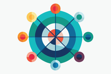 Abstract colorful circular design with intersecting lines representing connection and interconnectivity on white background