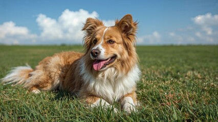 A Canine Resting and Observing on the Grass