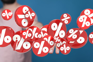 3D render of red percentage symbols floating, ideal for discount, sale, or finance concepts.