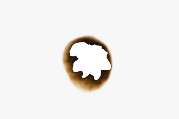 A burnt hole in white paper, creating a grunge frame texture. This abstract scorched edge provides a design element for borders or backgrounds. isolated on white background with clipping path.