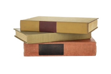A stack of old vintage books, a pile of classic literature for education and study. These hardcover novels represent a library of knowledge. isolated on white background with clipping path.