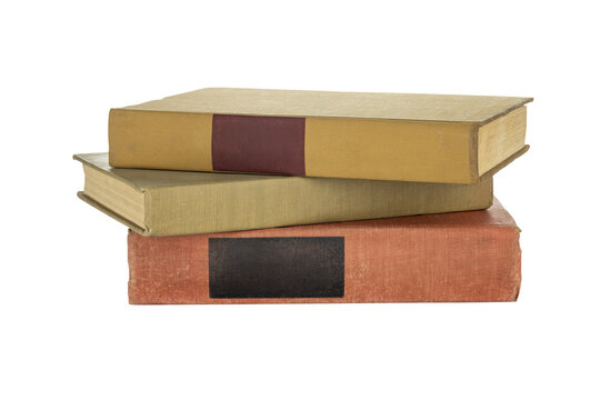 A stack of old vintage books, a pile of classic literature for education and study. These hardcover novels represent a library of knowledge. isolated on white background with clipping path.