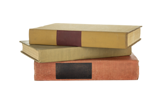 A stack of old vintage books, a pile of classic literature for education and study. These hardcover novels represent a library of knowledge. isolated on white background with clipping path.