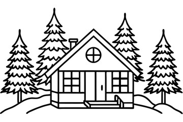 Obraz premium Mountain Lodge Winter Outline Illustration