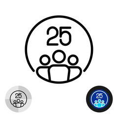 Number of people round icon. People crowd silhouette in a circle frame with digit. Quantity of popularity or number of persons line symbol. Editable stroke.