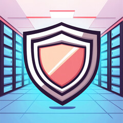 Secure server room, shield, data protection, cybersecurity, technology, blue, modern