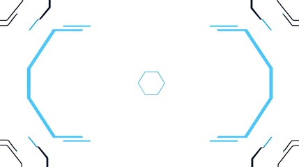 Minimalist white blank hexagonal shape with light blue background, simple vector illustration in flat design style, featuring clean lines, geometric symmetry, white empty space in center