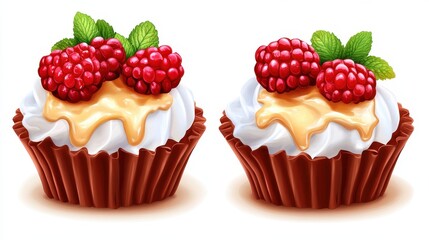 Delicious Raspberry Cupcakes with Cream and Honey Drizzle Decoration