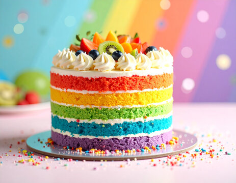 Beautifully decorated rainbow layer cake
