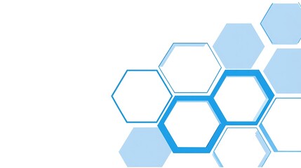 Minimalist white blank hexagonal shape with light blue background, simple vector illustration in flat design style, featuring clean lines, geometric symmetry, white empty space in center