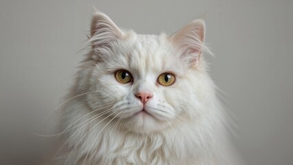 Portrait of a long-haired white pedigree cat as a pet.