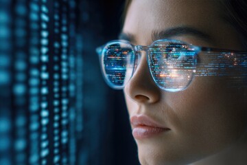Programmer with data reflections in glasses