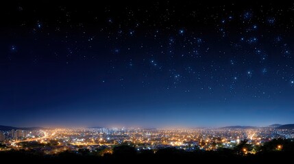 Fototapeta premium Nighttime Cityscape with Stars Overhead and Urban Lights Creating a Vibrant Atmosphere