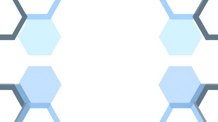 Minimalist white blank hexagonal shape with light blue background, simple vector illustration in flat design style, featuring clean lines, geometric symmetry, white empty space in center