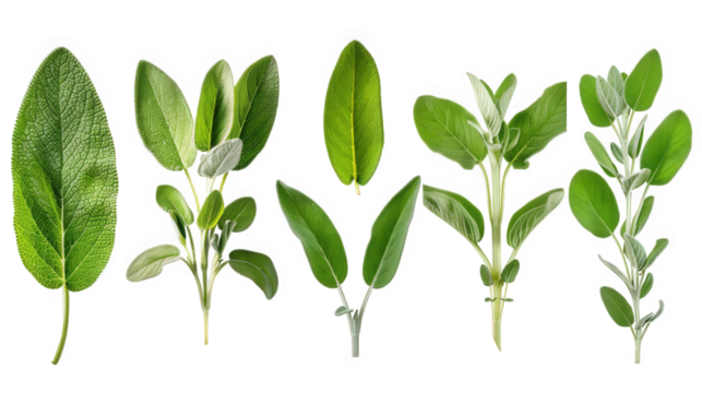 Green herbs and leaves composition on transparent background
