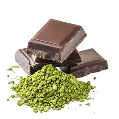 Chocolate with matcha powder isolated on transparent background