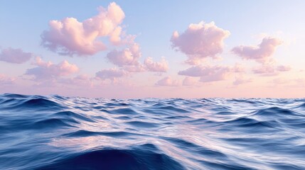 Fototapeta premium Serene Ocean Waves Under Pastel Sky at Sunrise with Soft Clouds and Calming Water Reflections