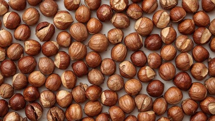 Fototapeta premium Group of shelled hazelnuts against a white backdrop