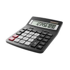 Modern calculator with solar panel and large display isolated on transparent background