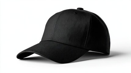 A sleek black baseball cap with a textured fabric, displayed on a white background emphasizing its curved brim and structured design.