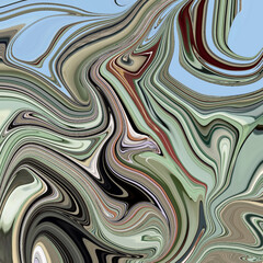 Organic earth-tone abstract swirl with muted greens, beige, and black tones. Fluid motion and layered textures create a nature-inspired visual flow.
