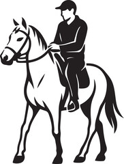 Man riding horse silhouette vector art, Cowboy riding black and white graphic