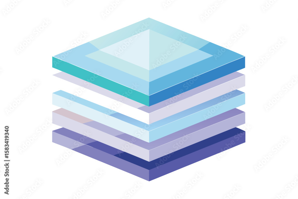 Poster abstract layered cube illustration showcasing data structure and multi-faceted design with cool tone