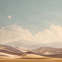 Tranquil Desert Landscape with Soft Clouds and Gentle Dunes