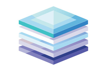 Abstract layered cube illustration showcasing data structure and multi-faceted design with cool tones of blue and purple.