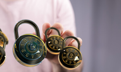 High-quality image of combination locks, symbolizing data protection and online security.
