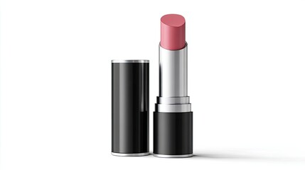 Obraz premium Elegant Pink Lipstick in Black Tube on White Background for Beauty and Makeup Stock Photography
