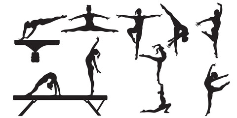 various style gymnast silhouette set of vector icon
