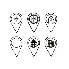name(s): location point icons symbols vector on white backround.