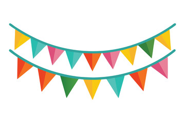 Obraz premium Colorful Celebration Bunting Garland with Triangular Flags Strung on Turquoise Twine