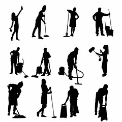 Naklejka premium Cleaning Service Silhouette Vector Set