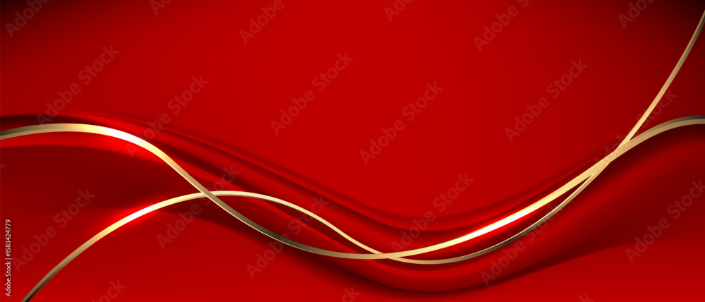 Wall mural abstract gold ribbon curve overlap on red luxury background vector