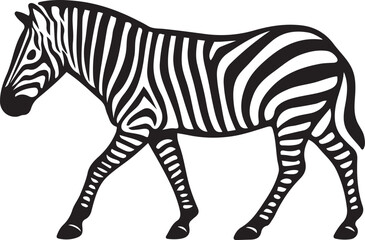Zebra walking silhouette elegant pose, Black and white zebra in clean line art