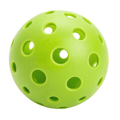 Fototapeta premium Green pickleball with multiple perforated holes and smooth plastic surface isolated on clean transparent background in PNG for paddle sports, training visuals, and recreational game content