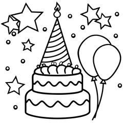 Birthday Bash Line Art Vector Set
