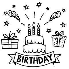 Birthday Bash Line Art Vector Set